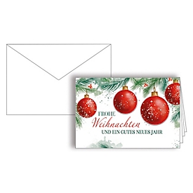 Weihnachtskarten "Frohe Weihnachten und ein gutes neues Jahr" 17 x 11,5 cm, glatter Karton mit Silberfolienprägung sowie Blindprägun, inklusive Einlegeblatt und Kuvert, 10 Stück