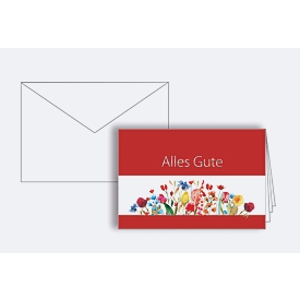 Wenskaart Korsch, opschrift 'All the best', kleurrijke bloemen, witte envelop, zilverfoliedruk, 10 stuks, DIN B6, l 170 x h 115 mm