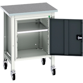 Werkbank Bott verso, linoleumblad, 1 deur &amp; 1 plank, B 700 x D 600 x H 930 mm, lichtgrijs / antracietgrijs