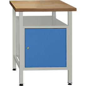 Werkbank met 1 deur en 1 legbord, B 600 x D 600 x H 840 mm, grijs/gentiaanblauw