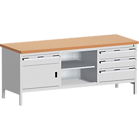 Werkbank met kast cubio KW-2078-2.4, lichtgrijs