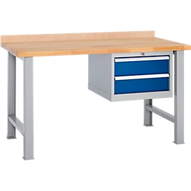 Werkbank mit Schubladenunterbau, 2 Schubladen, 500 kg Flächenbelastbarkeit, Buchenholz