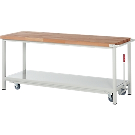 Werkbank Serie 8000, fahrbar, absenkbar, Ablageboden, B 2000 x T 700 x H 880 mm
