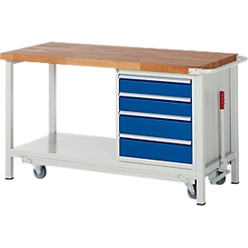 Werkbank serie 8162 - neerlaatbaar - verrijdbaar - 4 schuifladen - B 1500 x D 700 x H 880 mm