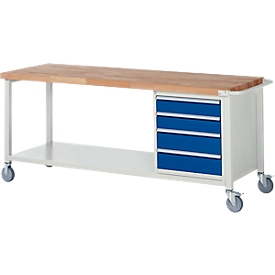 Werkbank serie 8162, verrijdbaar, 4 schuifladen,  B 2000 x D 700 x H 880 mm