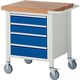 Werkbank serie 8162, verrijdbaar, 4 schuifladen, B 750 x D 700 x H 880 mm
