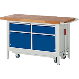 Werkbank serie 8466, neerlaatbaar, 2 schuifladen, 2 deuren, B 1500 x D 700 x H 880 mm