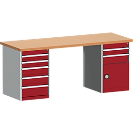 Werkbank W-2078-2.13 - B 2000 x D 750 x H 840 mm - werkblad van massief beuken, 40 mm - purperrood