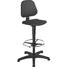 Werkstoel 9651, integraalschuim, glijders, voetenring, zwart