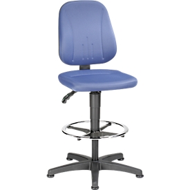 Werkstoel 9651, stoffen bekleding, glijders, voetenring, citadel middenblauw