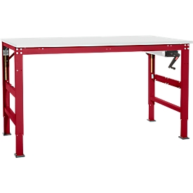 Werktafel Ergo K, met zwengel,  1000 x 800 mm, tafelblad melamine, robijnrood