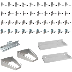 Werkzeughalter Set ADB, 45-teilig, für Lochwände mit 4-Kantlochung & 10 x 10 mm Lochabstand, Stahl, pulverbeschichtet, weißaluminium RAL 9006