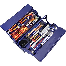 Werkzeugkasten, inkl. Elektrikersortiment, 66-tlg., B 530 x T 200 x H 200 mm, Stahlblech, blau