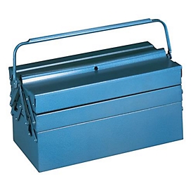 Werkzeugkoffer, 5-tlg., B 530 x T 200 x H 200 mm, Stahlblech, blau