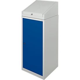 Werkzeugschrank mit Schreibpult, Flügeltür, 2 Böden, 1 Schub, B 500 x T 500 x H 1200 mm, abschließbar, lichtgrau/blau