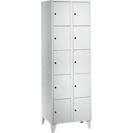 Wertfachschrank 300 mm, 2 Abteile, 10 Fächer, Sicherheitszylinderschloss, Fuß, lichtgrau