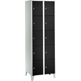 Wertfachschrank 300 mm, 2 Abteile, 10 Fächer, Sicherheitszylinderschloss, Fuß, tiefschwarz