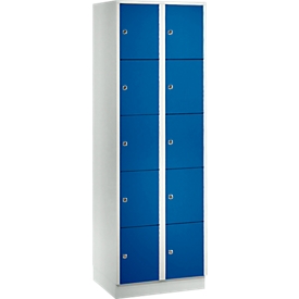 Wertfachschrank 300 mm, 2 Abteile, 10 Fächer, Sicherheitszylinderschloss, Sockel, enzianblau