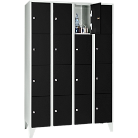 Wertfachschrank 300 mm, 4 Abteile, 16 Fächer, Sicherheitszylinderschloss, Fuß, tiefschwarz