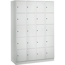 Wertfachschrank 300 mm, 4 Abteile, 20 Fächer, Sicherheitszylinderschloss, Sockel, lichtgrau