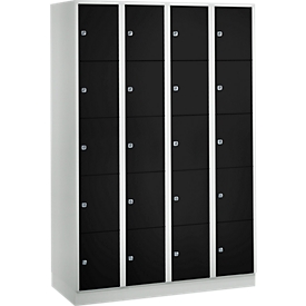 Wertfachschrank 300 mm, 4 Abteile, 20 Fächer, Sicherheitszylinderschloss, Sockel, tiefschwarz