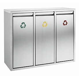 Wertstoff-Sortieranlage aus Edelstahl, 3 x 15 l