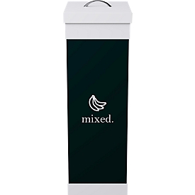 Wertstoffsammler Paperflow, Volumen 60 l, für Restmüll, mit abnehmbarem Deckel & Piktogramm, erweiterbar, L 363 x B 263 x H 760 mm, Polystyrol, schwarz-weiß