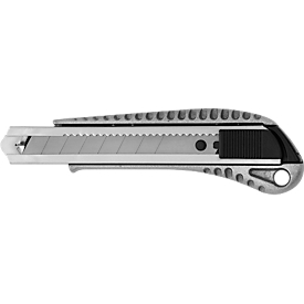 Westcott cutter knife, ergonomic soft grip handle, blade width 18 mm, aluminum housing, length 250 mm, grey