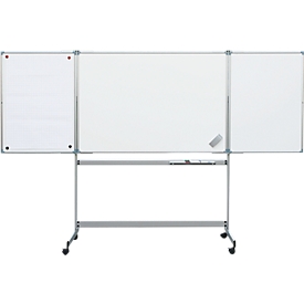 Whiteboard triptyque MAUL, 2 ailes rabattables, mobile, 1500 x 1000 mm