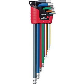 WIHA Sechskantwinkelschraubendrehersatz 369F, 10-teilig, ErgoStar Halter, farbcodiert, Kugelkopf, SW 1,5-10 mm