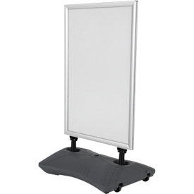 WindPro® GO Kundenstopper silber, doppelseitig, 33 mm, 19‑L Fuß, Stahlfedern, PET, 572×819 mm