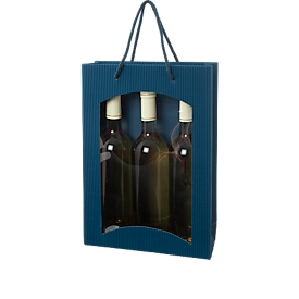 Wine carrier bag “fluted”, triple, blue, 10 pieces