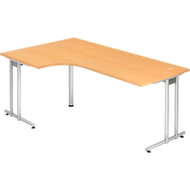 Winkelschreibtisch 90° JENA, C-Fuß, links montierbar, B 2000 mm, Buche-Dekor