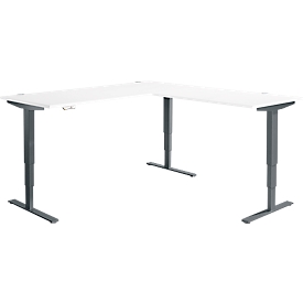 Winkelschreibtisch AERO FLEX, elektrisch höhenverstellbar, 90° Winkel, T-Fuß, B 2000 x T 2000 mm, weiß/anthrazit + Memorypanel