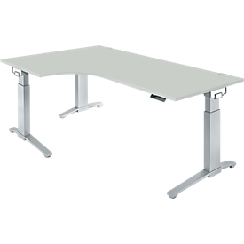 Winkelschreibtisch PLANOVA ERGOSTYLE, elektr. höhenverstellbar, 90° Winkel links, B 2000 x H 715-1182 mm, lichtgrau/weissalu 