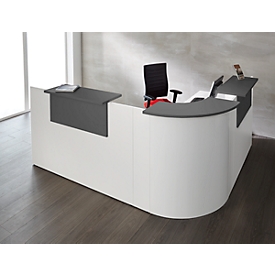 Winkeltheke Come-In, rund, 3 Ablagen, Breite 1600 mm, Eckelement weiß, weiß/graphit 