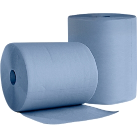 WIPEX Putzpapier BlueTech, universell einsetzbar, 2-lagig, Recyclingpapier, blau, 2 Rollen mit Kern-Ø 200 mm & 500 Tüchern, Tuchformat 220 x 360 mm