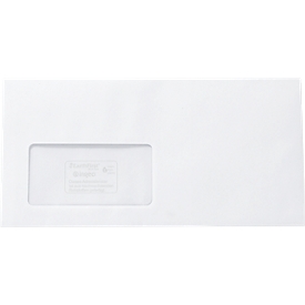 Witte enveloppen, 110 x 220 mm (DL), 80 g/m², met lijmsluiting, gerecycled papier, met venster, 1000 stuks