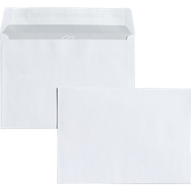 Witte enveloppen 114 x 162  mm (C6), 80 g/m², zonder venster, zelfklevend, met beschermstrip, pak van 500 stuks