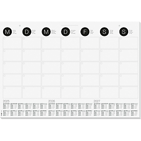 Writing pad Sigel Monthly Planner, A2, can be used as a wall calendar, 12 sheets, multilingual 3-year calendar for 2025-2027, FSC®-mix paper, gray