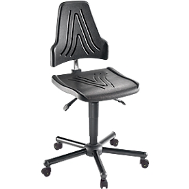 XXL industrial swivel chair meychair Workster Pro W19-11361, electrically conductive, with castors, height adjustable, up to 250 kg, polyurethane foam, resistant to disinfectants, black
