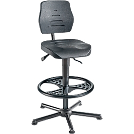 XXL work swivel chair meychair Workster Pro W015-01081, height-adjustable, with glides &amp; foot ring, up to 250 kg, steel &amp; polyurethane foam, disinfectant-resistant, black