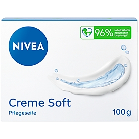 Zeep Nivea Creme Soft™, huidverzorgende amandelolieformule, hydraterend, alcohol- en microplasticvrij, wit, 100 g