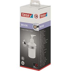 Zeepdispenser tesa Moon, rond, bevestiging zonder boren, verwijderbaar, roestvrijstaal look