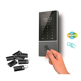 Zeiterfassungssystem TimeMoto TM-828 SC, für bis zu 2000 Mitarbeiter, B 100 x T 45 x H 215 mm, schwarz + 25 RFID-Schlüsselanhänger RF-110