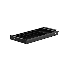 Zubehörschublade für Schreibtische, klein, abschließbar, herausziehbare Metallschienen/Tablett-Einsatz, B 528 x T 265 x H 50 mm, Stahl lackiert, schwarz