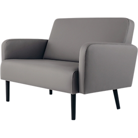 Zweisitzer Sofa meet by Paperflow LISBOA, desinfektionsmittelbeständiger Kunstlederbezug grau, Fußgestell schwarz, B 1240 x T 815 x H 830 mm