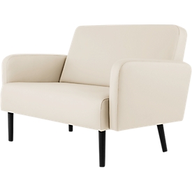 Zweisitzer Sofa meet by Paperflow LISBOA, desinfektionsmittelbeständiger Kunstlederbezug weiß, Fußgestell schwarz, B 1240 x T 815 x H 830 mm