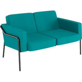 Zweisitzer Sofa meet by Paperflow MEDSO Klassik, gepolstert, Sitzfläche austauschbar, B 1040 x T 515 x H 410 mm, Stoff und Stahl, blau/mattschwarz