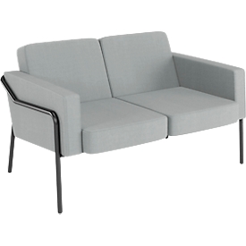 Zweisitzer Sofa meet by Paperflow MEDSO Klassik, gepolstert, Sitzfläche austauschbar, B 1040 x T 515 x H 410 mm, Stoff und Stahl, grau/mattschwarz
